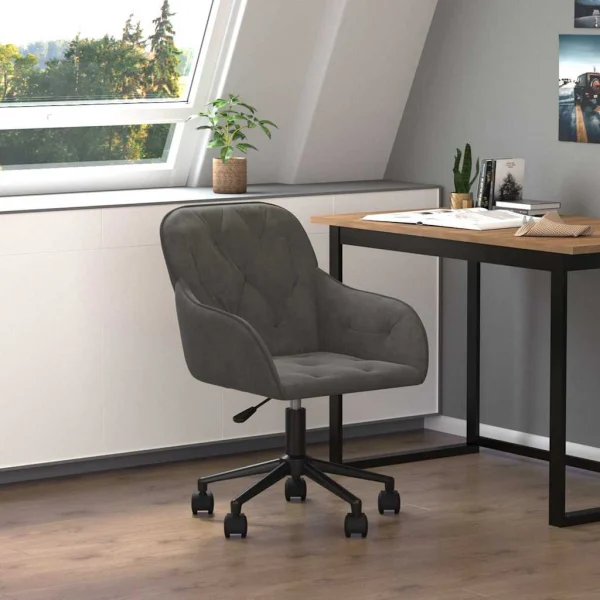 Chaise pivotante de bureau 56 x 61 x 86 cm gris foncé velours – vue d’ensemble