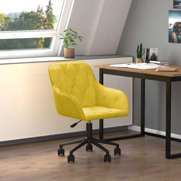 Chaise pivotante de bureau 56 x 61 x 86 cm jaune velours – vue d’ensemble