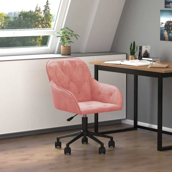 Chaise pivotante de bureau 56 x 61 x 86 cm rose velours – vue d’ensemble