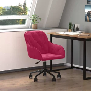 Chaise pivotante de bureau 56 x 61 x 86 cm rouge bordeaux velours – vue d’ensemble