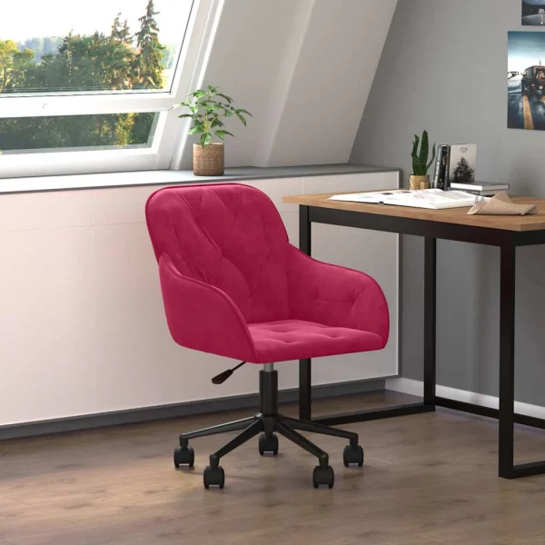 Chaise pivotante de bureau 56 x 61 x 86 cm rouge bordeaux velours – vue d’ensemble