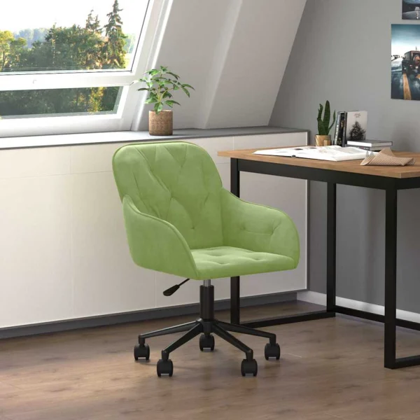Chaise pivotante de bureau 56 x 61 x 86 cm vert clair velours – vue d’ensemble