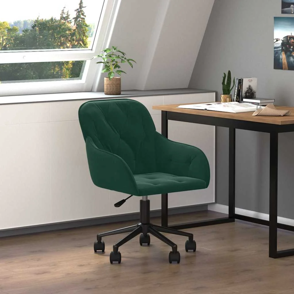 Chaise pivotante de bureau 56 x 61 x 86 cm vert foncé velours – vue d’ensemble