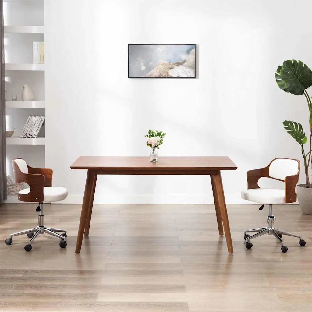 Chaise pivotante de bureau Bois courbé 47,5 x 53 x 76 cm blanc similicuir – vue d’ensemble