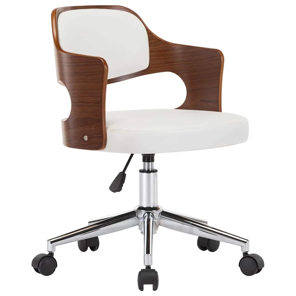 Chaise pivotante de bureau Bois courbé 47,5 x 53 x 76 cm blanc similicuir – vue de face