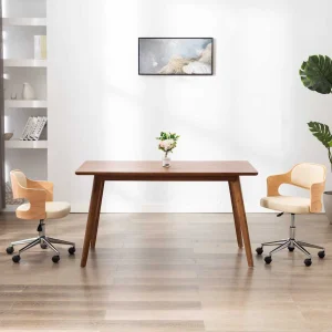Chaise pivotante de bureau Bois courbé 47,5 x 53 x 76 cm crème similicuir – vue d’ensemble