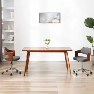 Chaise pivotante de bureau Bois courbé 47,5 x 53 x 76 cm gris tissu – vue d’ensemble