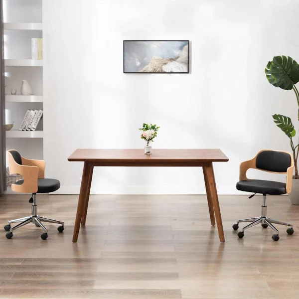 Chaise pivotante de bureau Bois courbé 47,5 x 53 x 76 cm noir et marron clair similicuir – vue d’ensemble