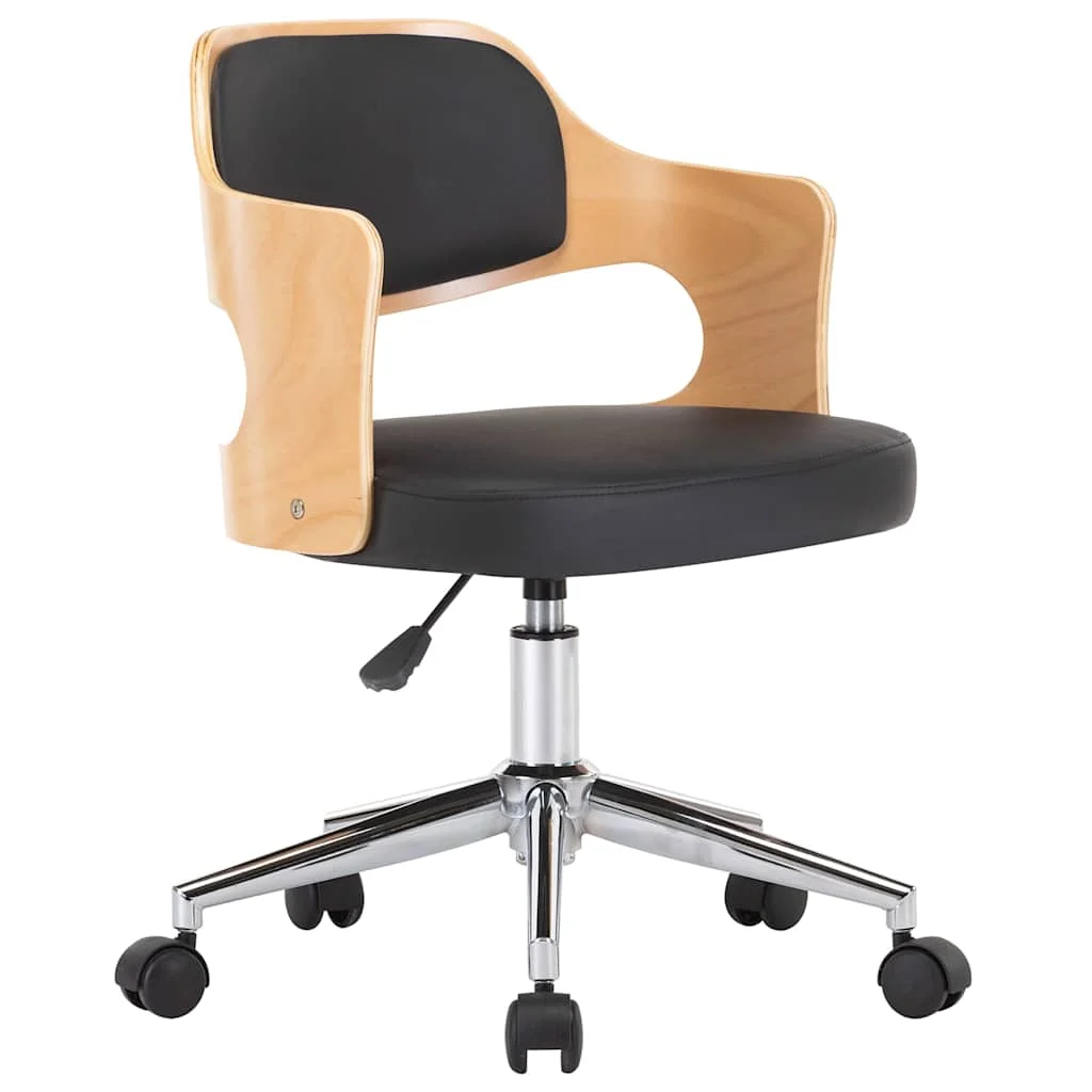 Chaise pivotante de bureau Bois courbé 47,5 x 53 x 76 cm noir et marron clair similicuir – vue de face
