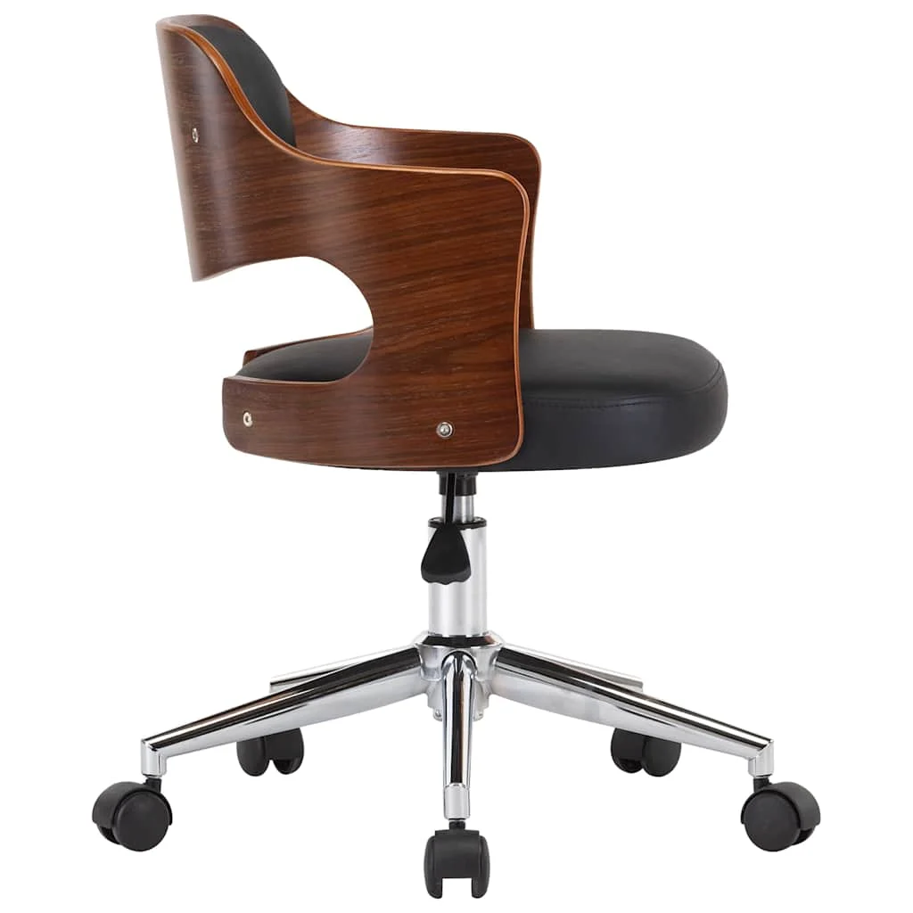 Chaise pivotante de bureau Bois courbé 47,5 x 53 x 76 cm noir et marron foncé similicuir – vue en situation