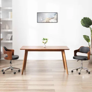 Chaise pivotante de bureau Bois courbé 47,5 x 53 x 76 cm noir et marron foncé similicuir – vue d’ensemble