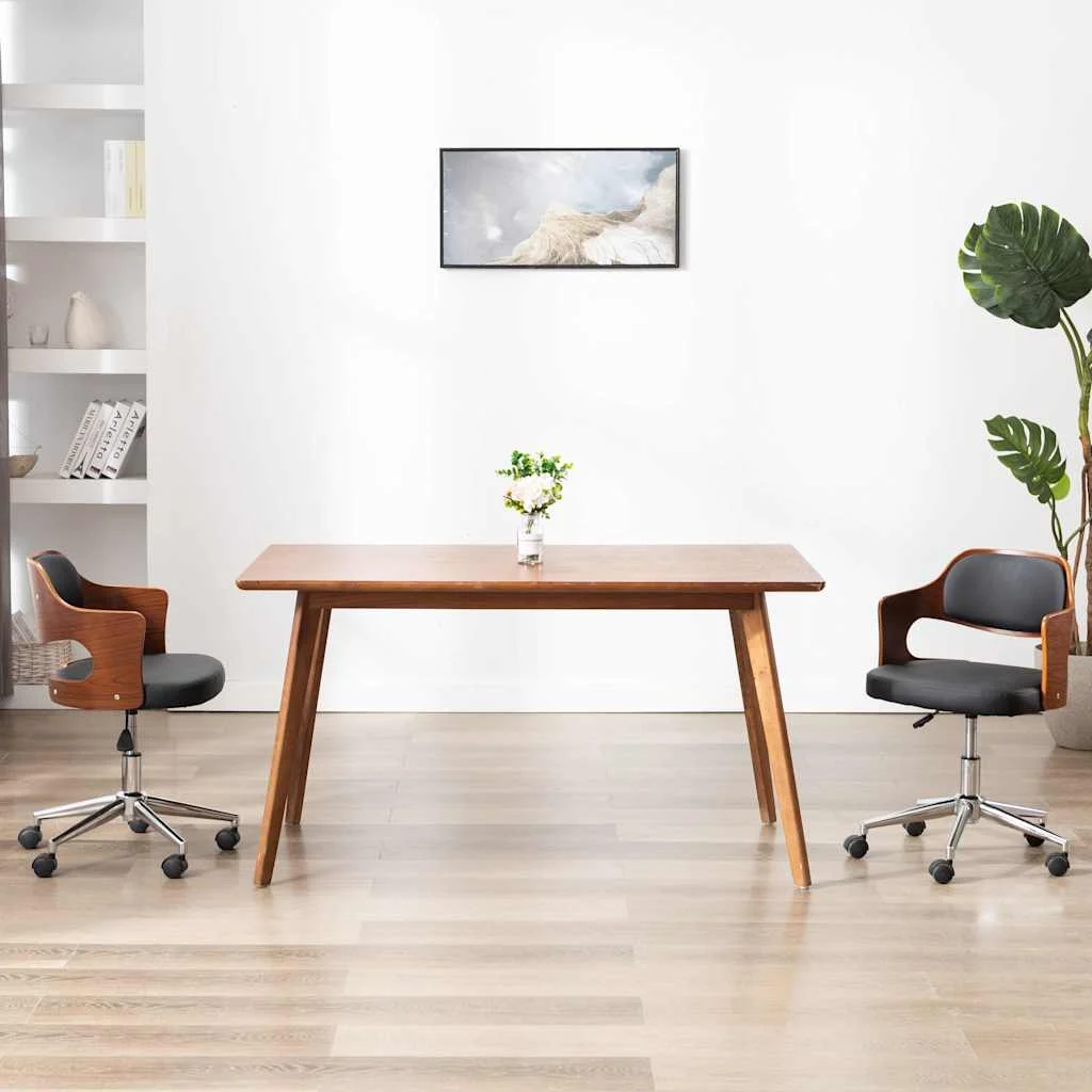 Chaise pivotante de bureau Bois courbé 47,5 x 53 x 76 cm noir et marron foncé similicuir – vue d’ensemble