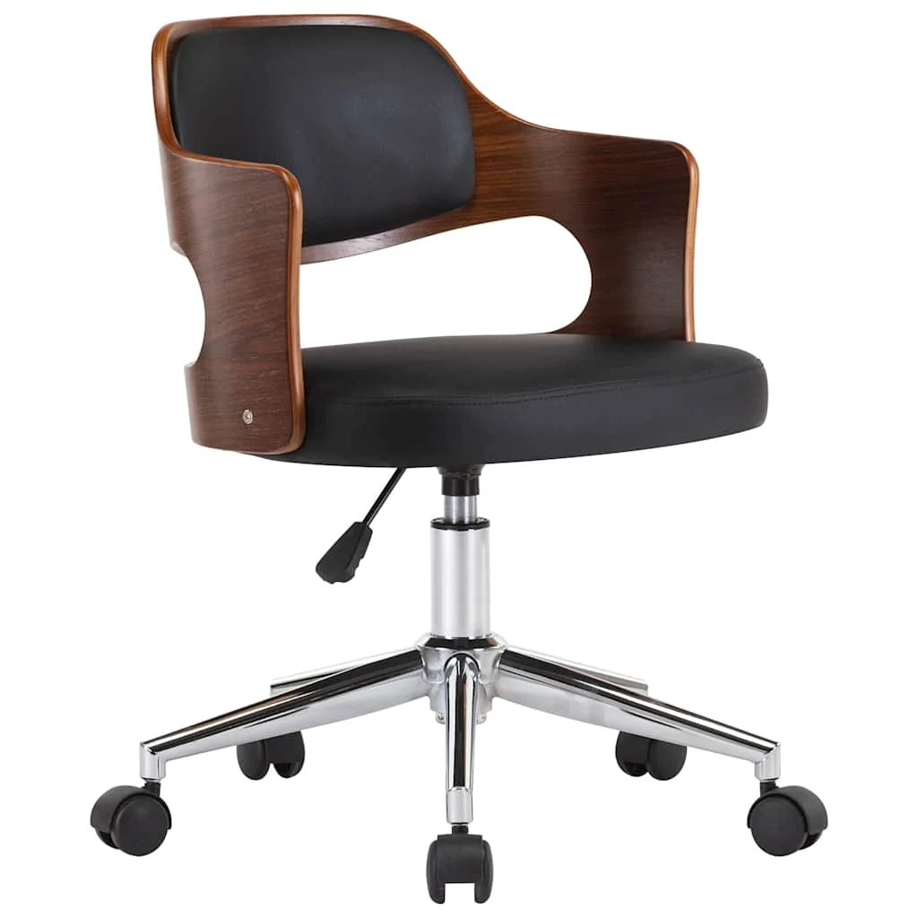 Chaise pivotante de bureau Bois courbé 47,5 x 53 x 76 cm noir et marron foncé similicuir – vue de face