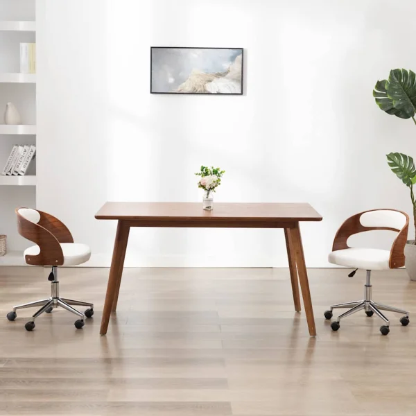 Chaise pivotante de bureau Bois courbé 48 x 53 x 74,5 cm blanc similicuir – vue d’ensemble