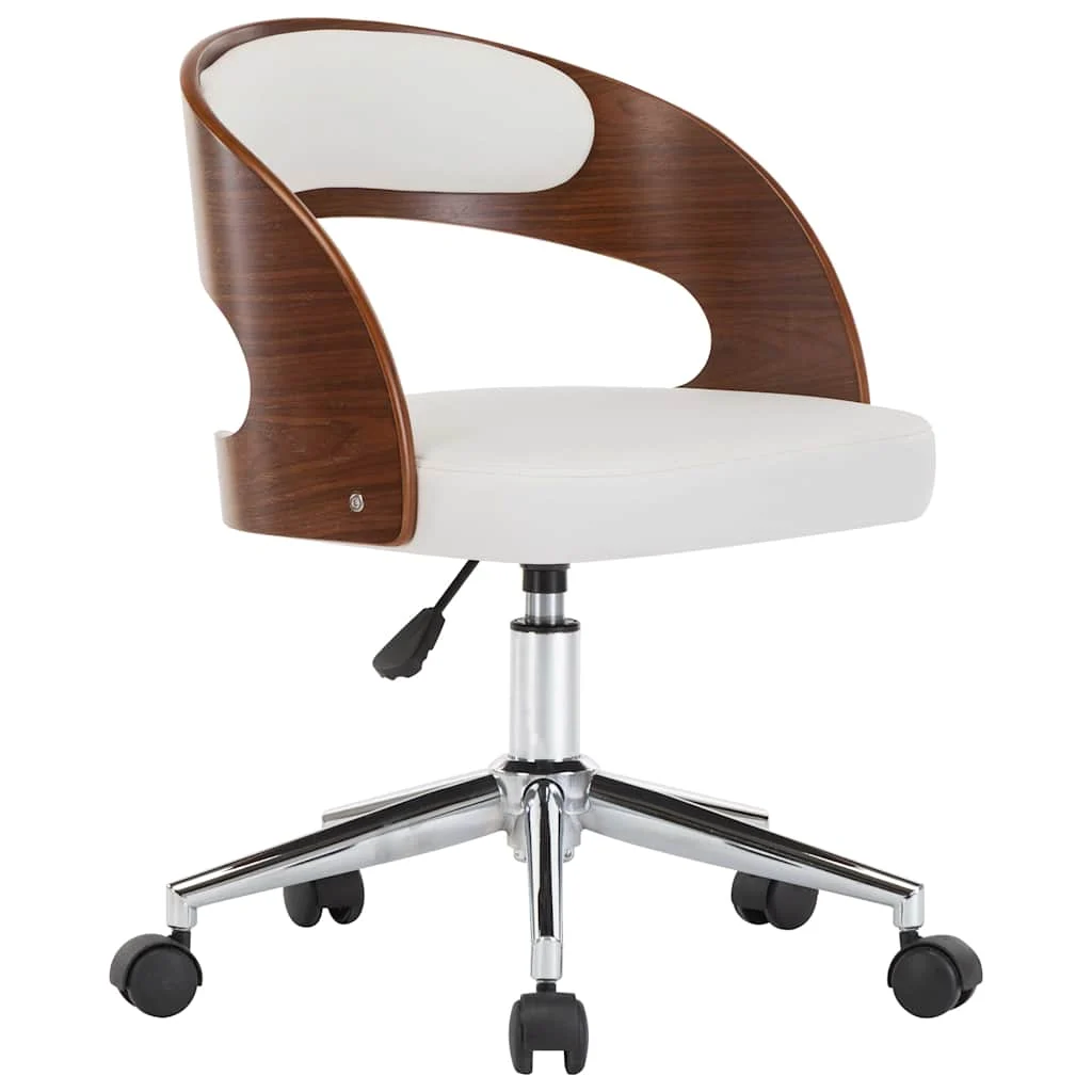 Chaise pivotante de bureau Bois courbé 48 x 53 x 74,5 cm blanc similicuir – vue de face