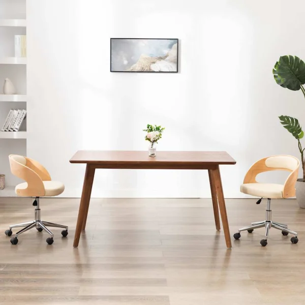 Chaise pivotante de bureau Bois courbé 48 x 53 x 74,5 cm crème similicuir – vue d’ensemble