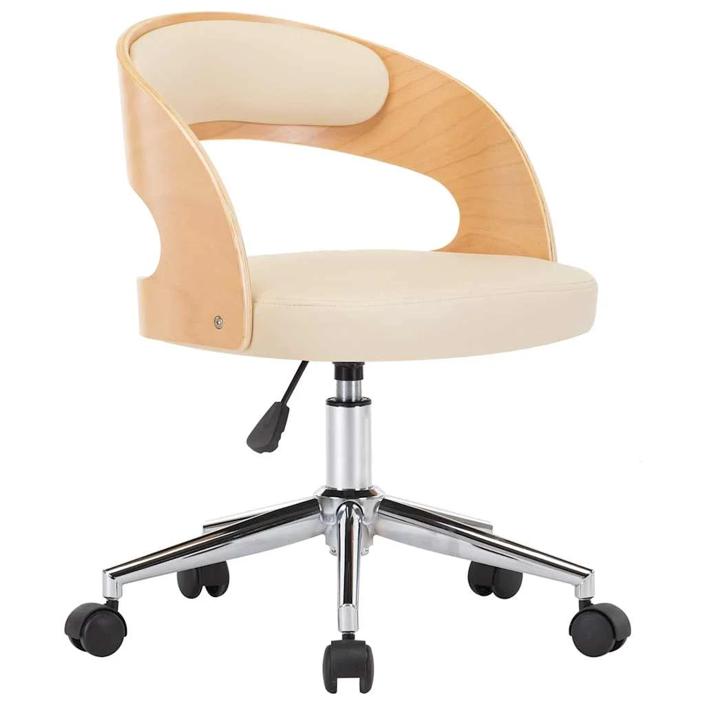 Chaise pivotante de bureau Bois courbé 48 x 53 x 74,5 cm crème similicuir – vue de face