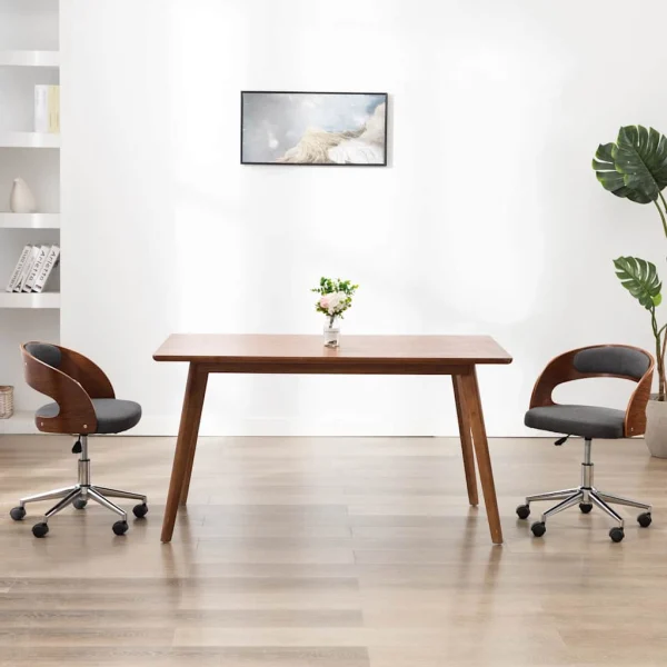 Chaise pivotante de bureau Bois courbé 48 x 53 x 74,5 cm gris tissu – vue d’ensemble