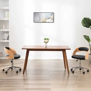 Chaise pivotante de bureau Bois courbé 48 x 53 x 74,5 cm noir et marron clair similicuir – vue d’ensemble