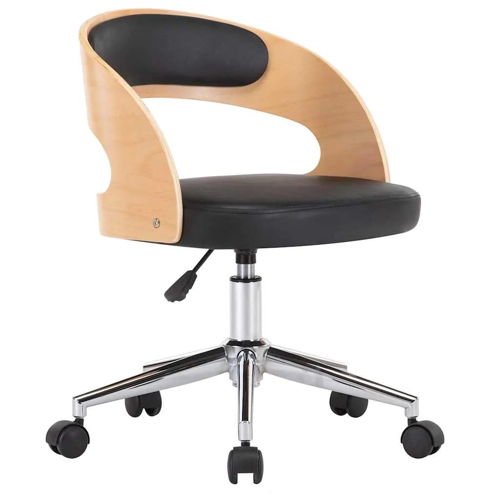 Chaise pivotante de bureau Bois courbé 48 x 53 x 74,5 cm noir et marron clair similicuir – vue de face