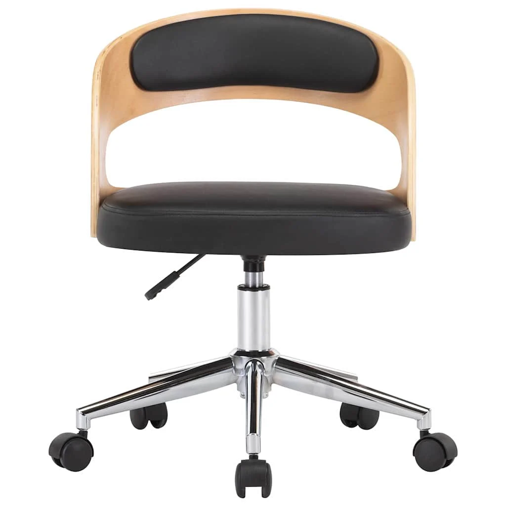 Chaise pivotante de bureau Bois courbé 48 x 53 x 74,5 cm noir et marron clair similicuir – vue de côté