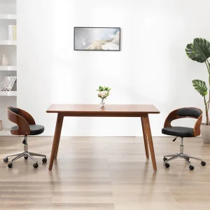 Chaise pivotante de bureau Bois courbé 48 x 53 x 74,5 cm noir et marron foncé similicuir – vue d’ensemble
