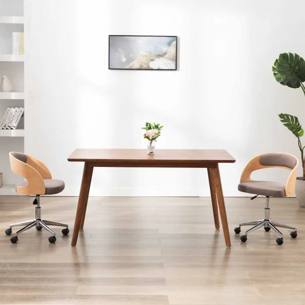 Chaise pivotante de bureau Bois courbé 48 x 53 x 74,5 cm taupe tissu – vue d’ensemble