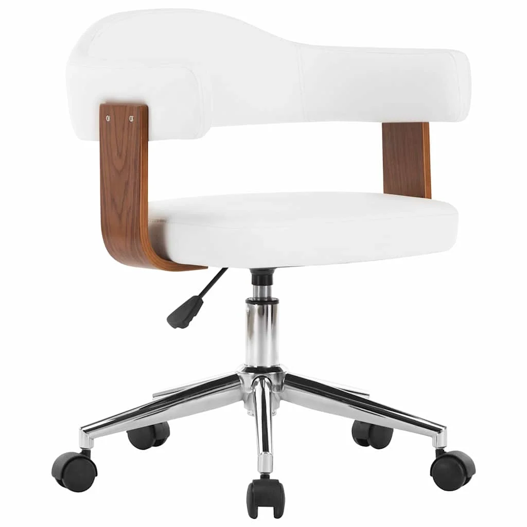 Chaise pivotante de bureau Bois courbé 55 x 50 x 78 cm blanc similicuir – vue d’ensemble