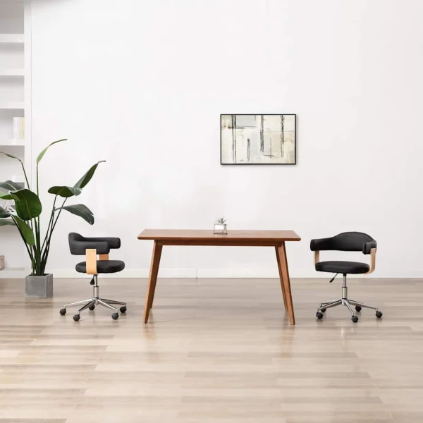 Chaise pivotante de bureau Bois courbé 55 x 50 x 78 cm noir et marron clair similicuir – vue d’ensemble
