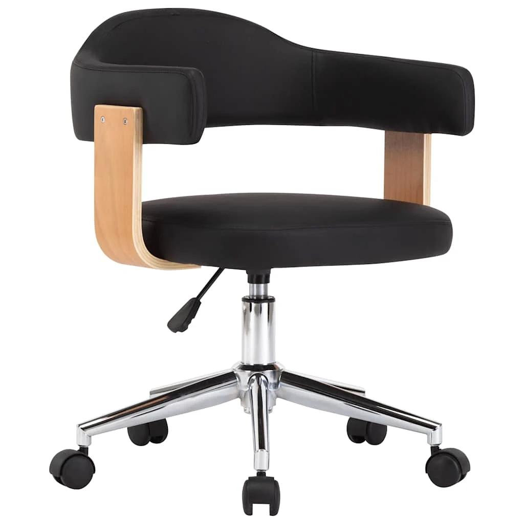 Chaise pivotante de bureau Bois courbé 55 x 50 x 78 cm noir et marron clair similicuir – vue de face