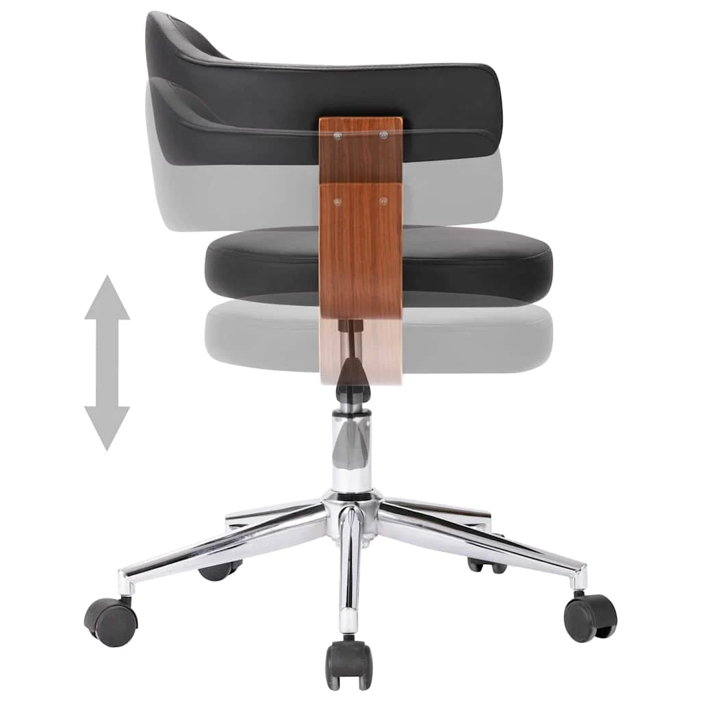 Chaise pivotante de bureau Bois courbé 55 x 50 x 78 cm noir et marron foncé similicuir – vue de dessus