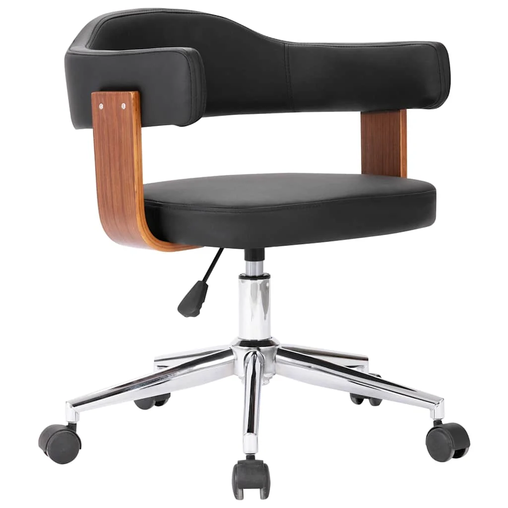 Chaise pivotante de bureau Bois courbé 55 x 50 x 78 cm noir et marron foncé similicuir – vue d’ensemble