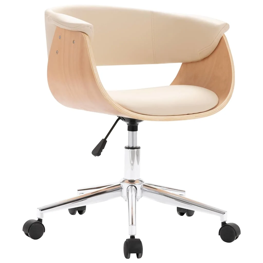 Chaise pivotante de bureau Bois courbé 59,5 x 58 x 74 cm crème similicuir – vue de face