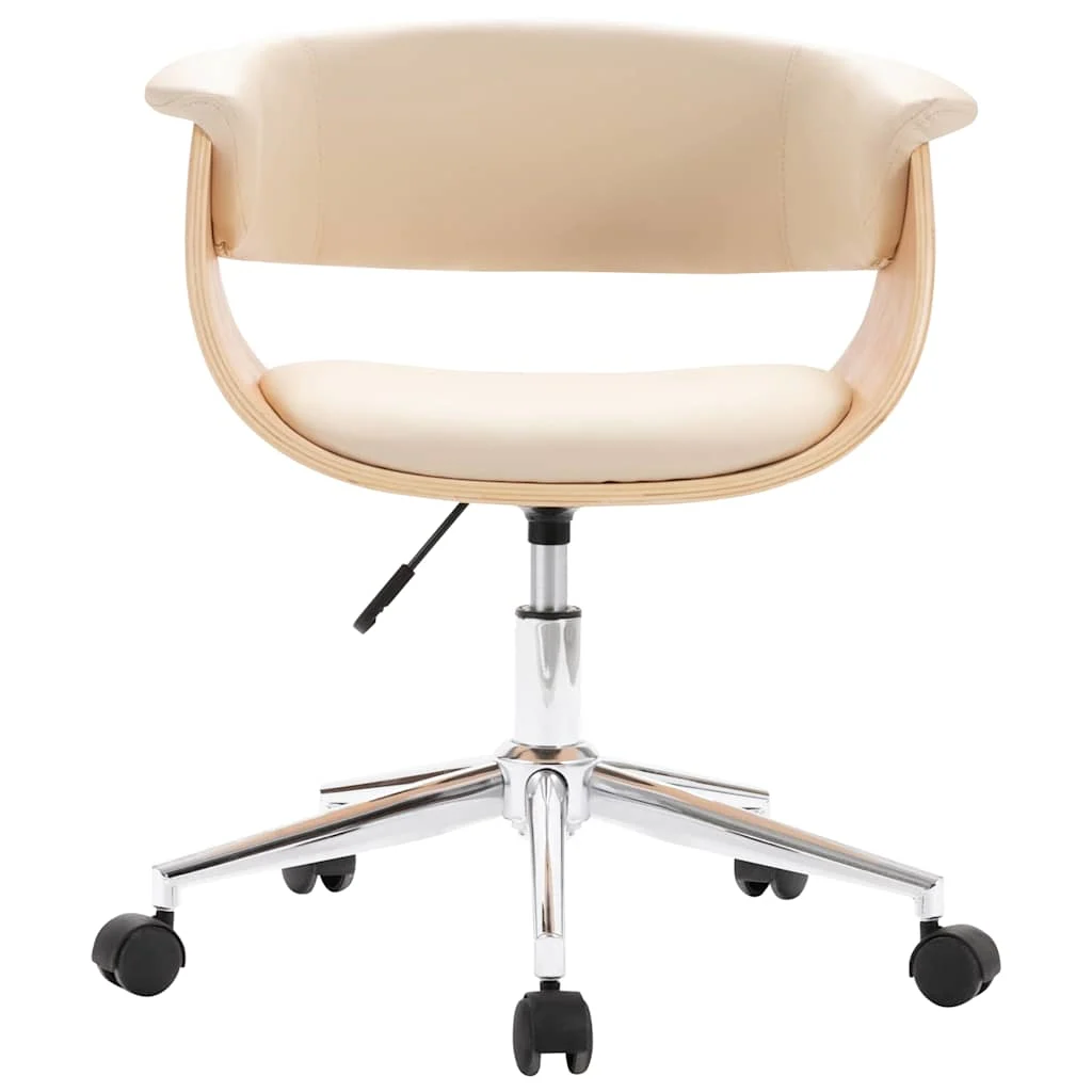 Chaise pivotante de bureau Bois courbé 59,5 x 58 x 74 cm crème similicuir – vue de côté