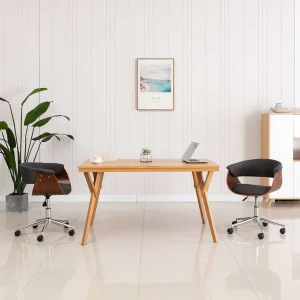 Chaise pivotante de bureau Bois courbé 59,5 x 58 x 74 cm gris tissu – vue d’ensemble