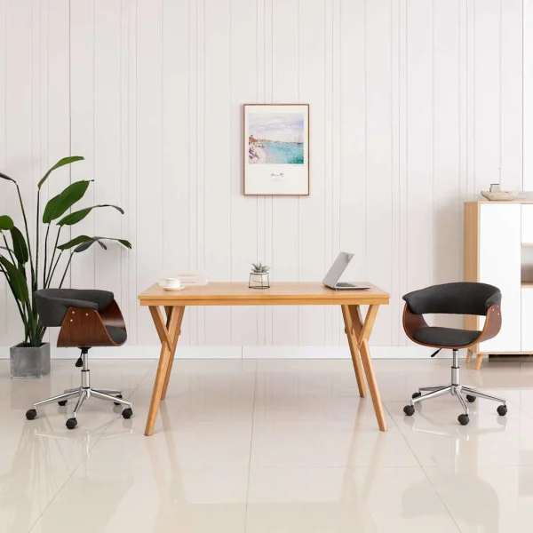 Chaise pivotante de bureau Bois courbé 59,5 x 58 x 74 cm gris tissu – vue d’ensemble