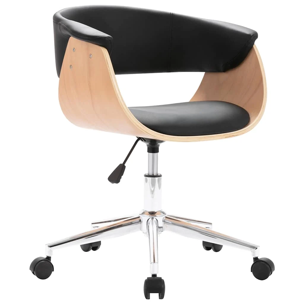 Chaise pivotante de bureau Bois courbé 59,5 x 58 x 74 cm noir et marron clair similicuir – vue de face