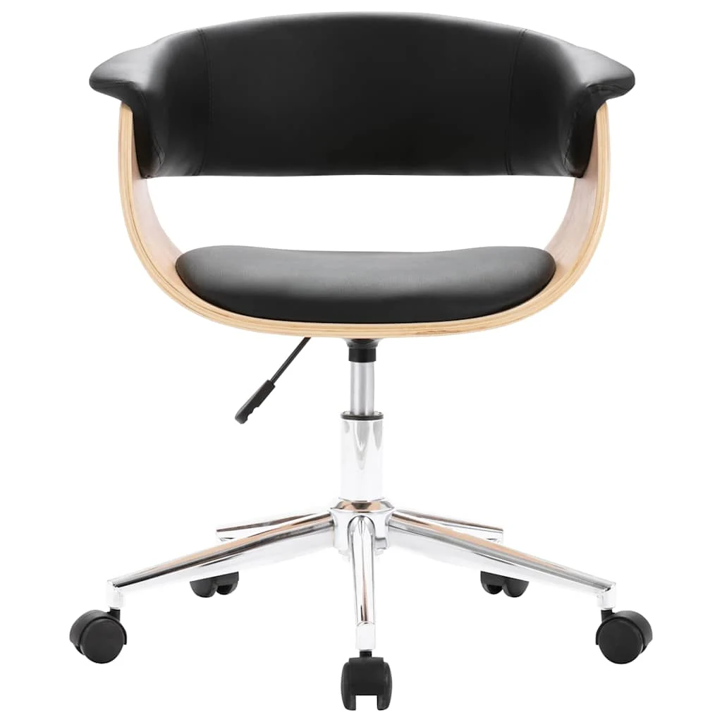Chaise pivotante de bureau Bois courbé 59,5 x 58 x 74 cm noir et marron clair similicuir – vue de côté