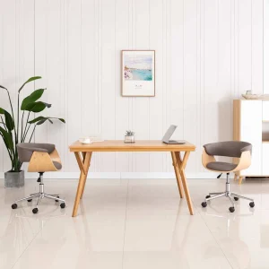 Chaise pivotante de bureau Bois courbé 59,5 x 58 x 74 cm taupe tissu – vue d’ensemble
