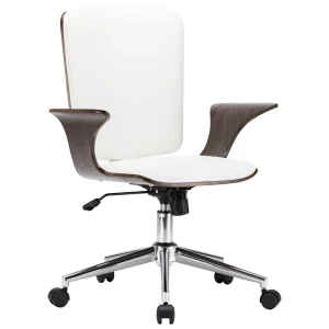 Chaise pivotante de bureau courbé 69 x 61 x 104 cm blanc et gris similicuir – vue d’ensemble