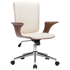 Chaise pivotante de bureau courbé 69 x 61 x 104 cm crème et marron similicuir – vue d’ensemble