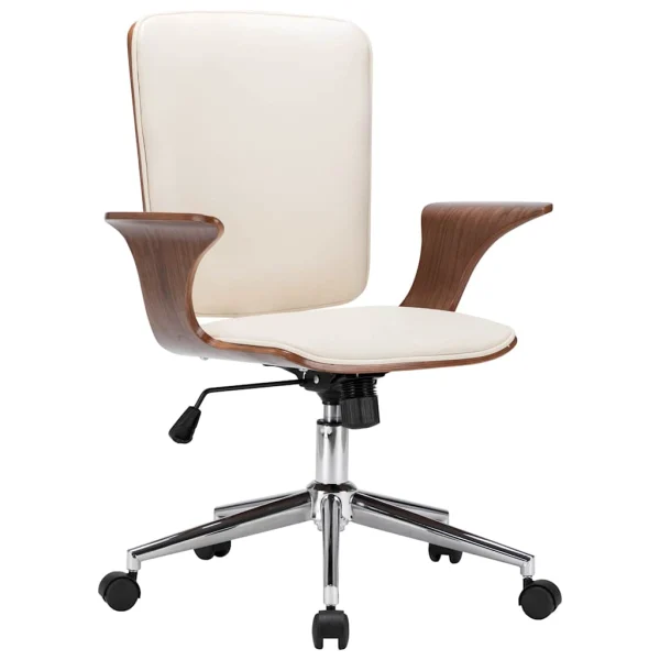 Chaise pivotante de bureau courbé 69 x 61 x 104 cm crème et marron similicuir – vue d’ensemble