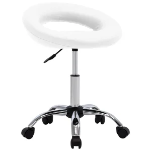 Chaise de travail roulante 46 x 43 x 66 cm blanc similicuir – vue d’ensemble