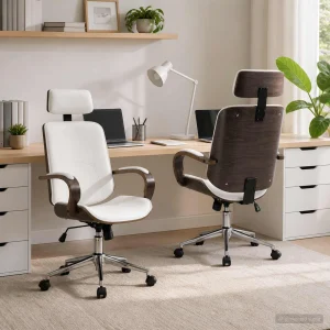 Chaises de bureau pivotantes avec appui-tête lot de 2 64 x 65 x 125 cm blanc similicuir – vue d’ensemble