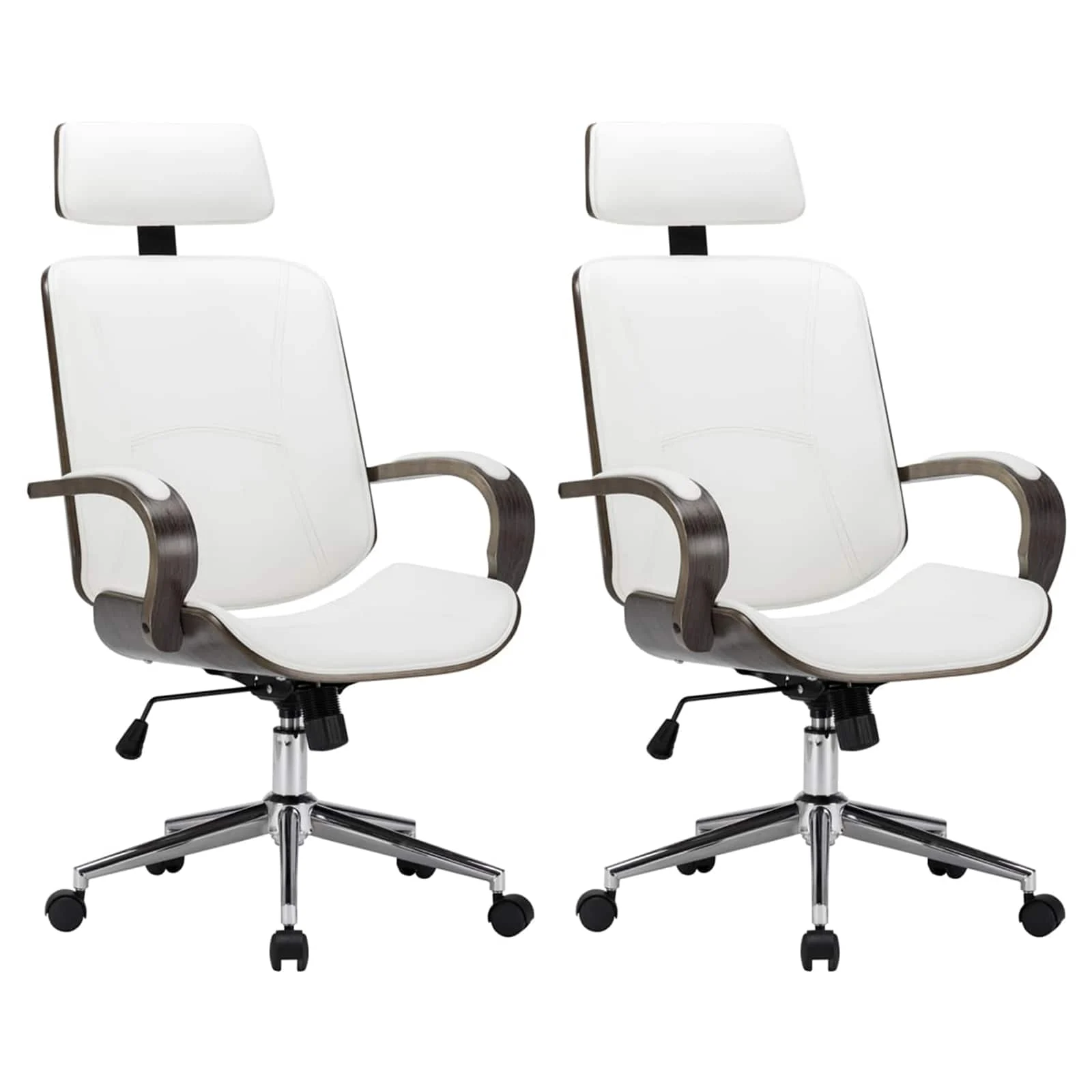 Chaises de bureau pivotantes avec appui-tête lot de 2 64 x 65 x 125 cm blanc similicuir – vue de face