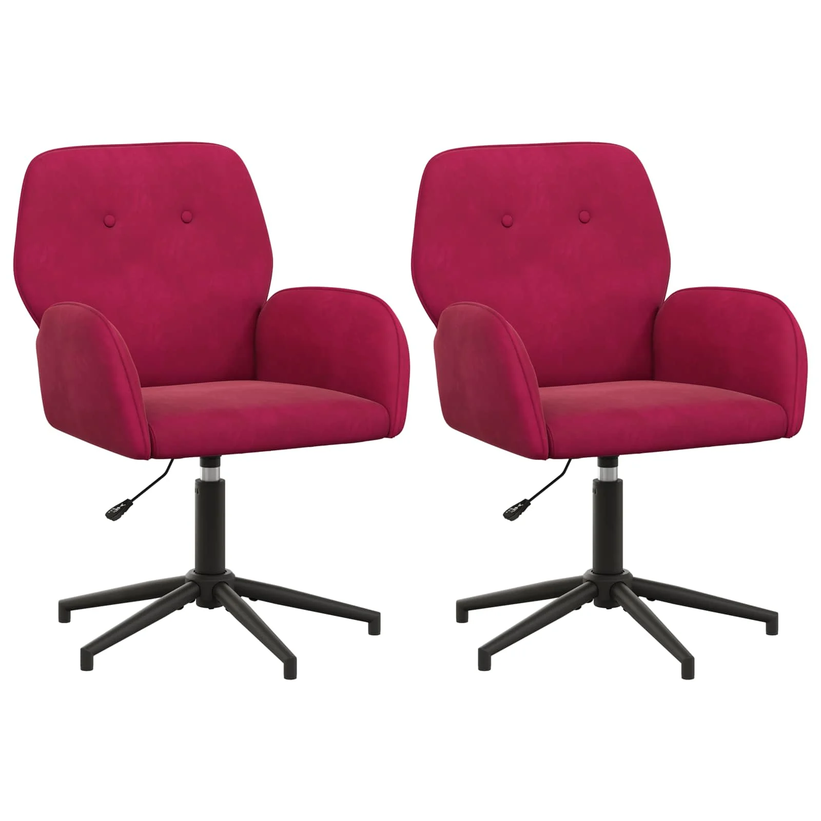 Chaises de bureau pivotantes lot de 2 54 x 55 x 90 cm bordeaux velours – vue de face