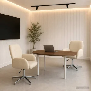 Chaises de bureau pivotantes lot de 2 54 x 58 x 90 cm crème tissu – vue d’ensemble
