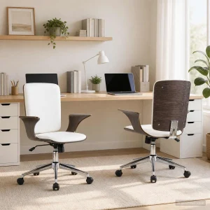 Chaises de bureau pivotantes lot de 2 69 x 61 x 104 cm blanc similicuir – vue d’ensemble