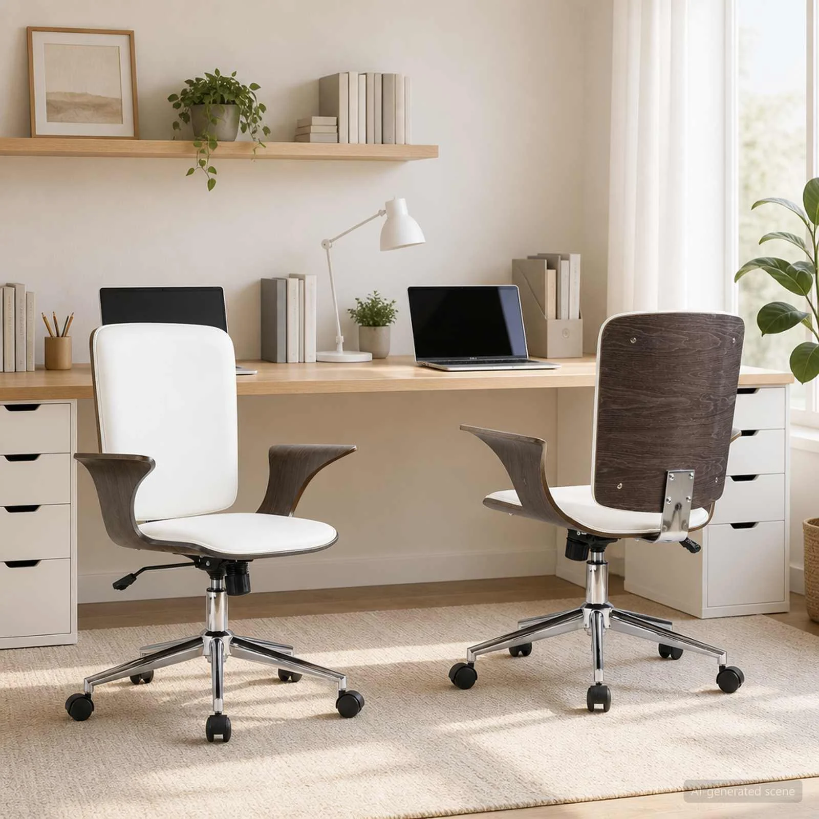 Chaises de bureau pivotantes lot de 2 69 x 61 x 104 cm blanc similicuir – vue d’ensemble