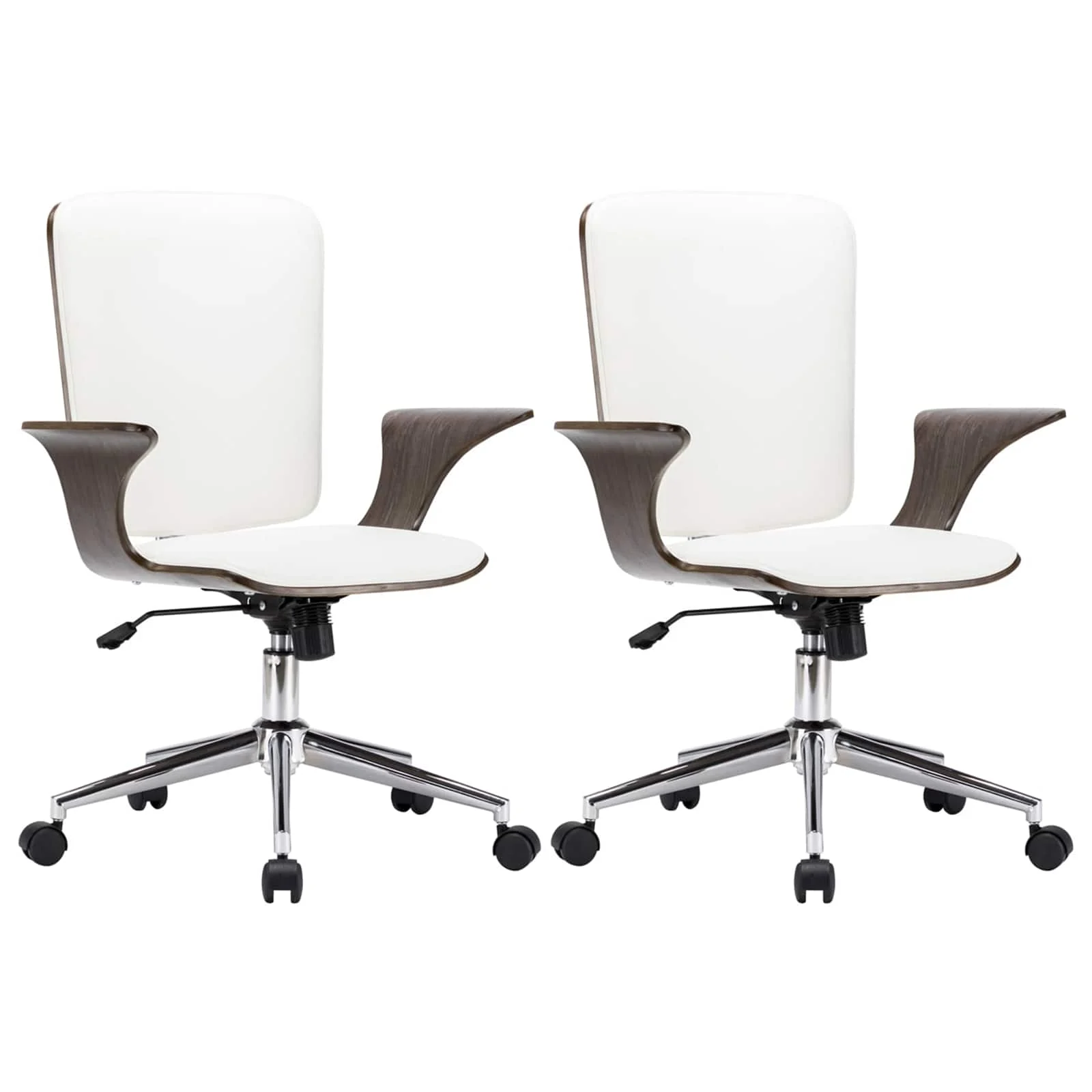 Chaises de bureau pivotantes lot de 2 69 x 61 x 104 cm blanc similicuir – vue de face